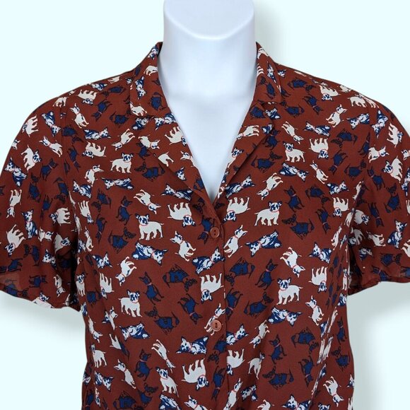 Monteau Dog Print Front Tie Blouse - Picture 2 of 10